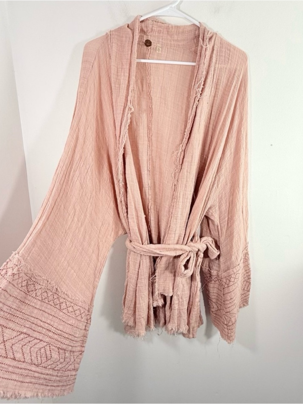 Free People One Pink Gauze Tie Wrap Bohemian Kimono Cardigan Small